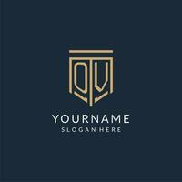 Initial OV shield logo monoline style, modern and luxury monogram logo design vector