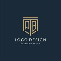 Initial PB shield logo monoline style, modern and luxury monogram logo design vector