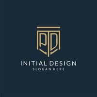 Initial PD shield logo monoline style, modern and luxury monogram logo design vector