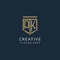 Initial PK shield logo monoline style, modern and luxury monogram logo design vector