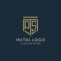 Initial PS shield logo monoline style, modern and luxury monogram logo design vector