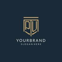 Initial PU shield logo monoline style, modern and luxury monogram logo design vector