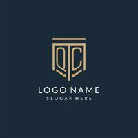 Initial QC shield logo monoline style, modern and luxury monogram logo design vector
