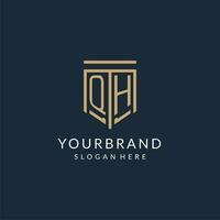 Initial QH shield logo monoline style, modern and luxury monogram logo design vector