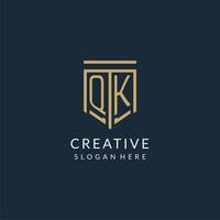 Initial QK shield logo monoline style, modern and luxury monogram logo design vector