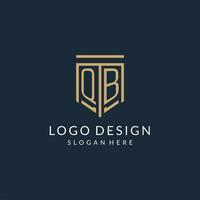 Initial QB shield logo monoline style, modern and luxury monogram logo design vector