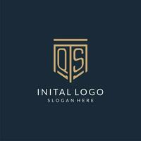 Initial QS shield logo monoline style, modern and luxury monogram logo design vector