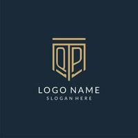 Initial QP shield logo monoline style, modern and luxury monogram logo design vector