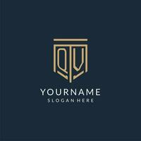 Initial QV shield logo monoline style, modern and luxury monogram logo design vector