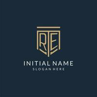 Initial RE shield logo monoline style, modern and luxury monogram logo design vector