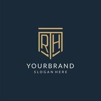 Initial RH shield logo monoline style, modern and luxury monogram logo design vector