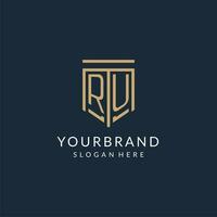 Initial RU shield logo monoline style, modern and luxury monogram logo design vector