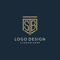 Initial SB shield logo monoline style, modern and luxury monogram logo design vector