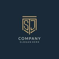 Initial SJ shield logo monoline style, modern and luxury monogram logo design vector