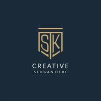 Initial SK shield logo monoline style, modern and luxury monogram logo design vector