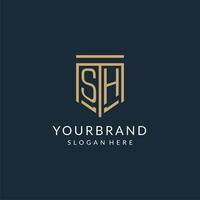 Initial SH shield logo monoline style, modern and luxury monogram logo design vector