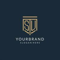 Initial SU shield logo monoline style, modern and luxury monogram logo design vector