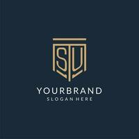 Initial SU shield logo monoline style, modern and luxury monogram logo design vector