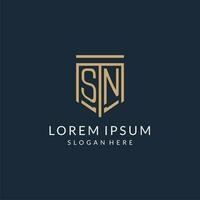 Initial SN shield logo monoline style, modern and luxury monogram logo design vector