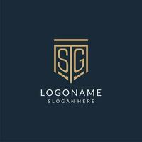 Initial SG shield logo monoline style, modern and luxury monogram logo design vector