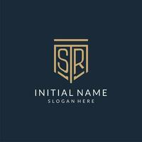 Initial SR shield logo monoline style, modern and luxury monogram logo design vector