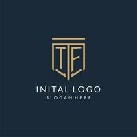 Initial TF shield logo monoline style, modern and luxury monogram logo design vector