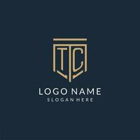 Initial TC shield logo monoline style, modern and luxury monogram logo design vector