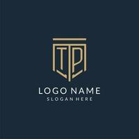 Initial TP shield logo monoline style, modern and luxury monogram logo design vector