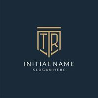 Initial TR shield logo monoline style, modern and luxury monogram logo design vector