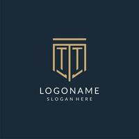 Initial TT shield logo monoline style, modern and luxury monogram logo design vector