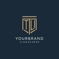 Initial TU shield logo monoline style, modern and luxury monogram logo design vector