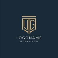 Initial UG shield logo monoline style, modern and luxury monogram logo design vector