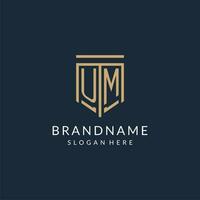 Initial UM shield logo monoline style, modern and luxury monogram logo design vector