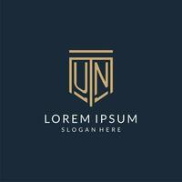 Initial UN shield logo monoline style, modern and luxury monogram logo design vector