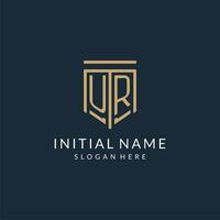 Initial UR shield logo monoline style, modern and luxury monogram logo design vector