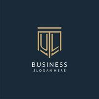 Initial UL shield logo monoline style, modern and luxury monogram logo design vector