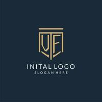 Initial VF shield logo monoline style, modern and luxury monogram logo design vector