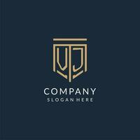 Initial VJ shield logo monoline style, modern and luxury monogram logo design vector