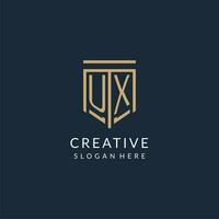 Initial UX shield logo monoline style, modern and luxury monogram logo design vector
