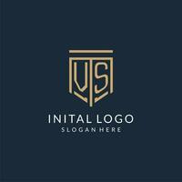 Initial VS shield logo monoline style, modern and luxury monogram logo design vector