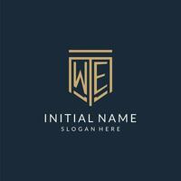 Initial WE shield logo monoline style, modern and luxury monogram logo design vector