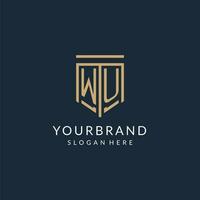 Initial WU shield logo monoline style, modern and luxury monogram logo design vector