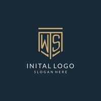 Initial WS shield logo monoline style, modern and luxury monogram logo design vector