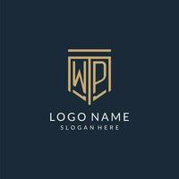 Initial WP shield logo monoline style, modern and luxury monogram logo design vector