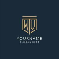 Initial WV shield logo monoline style, modern and luxury monogram logo design vector