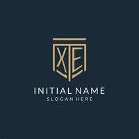 Initial XE shield logo monoline style, modern and luxury monogram logo design vector
