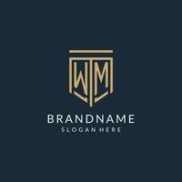 Initial WM shield logo monoline style, modern and luxury monogram logo design vector