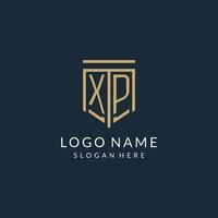 Initial XP shield logo monoline style, modern and luxury monogram logo design vector