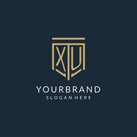 Initial XU shield logo monoline style, modern and luxury monogram logo design vector