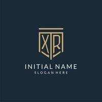 Initial XR shield logo monoline style, modern and luxury monogram logo design vector